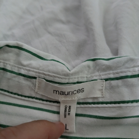 Maurices White & Green Stripe Cotton Long Sleeve Button Up‎ Women’s Size Large - Picture 2 of 7